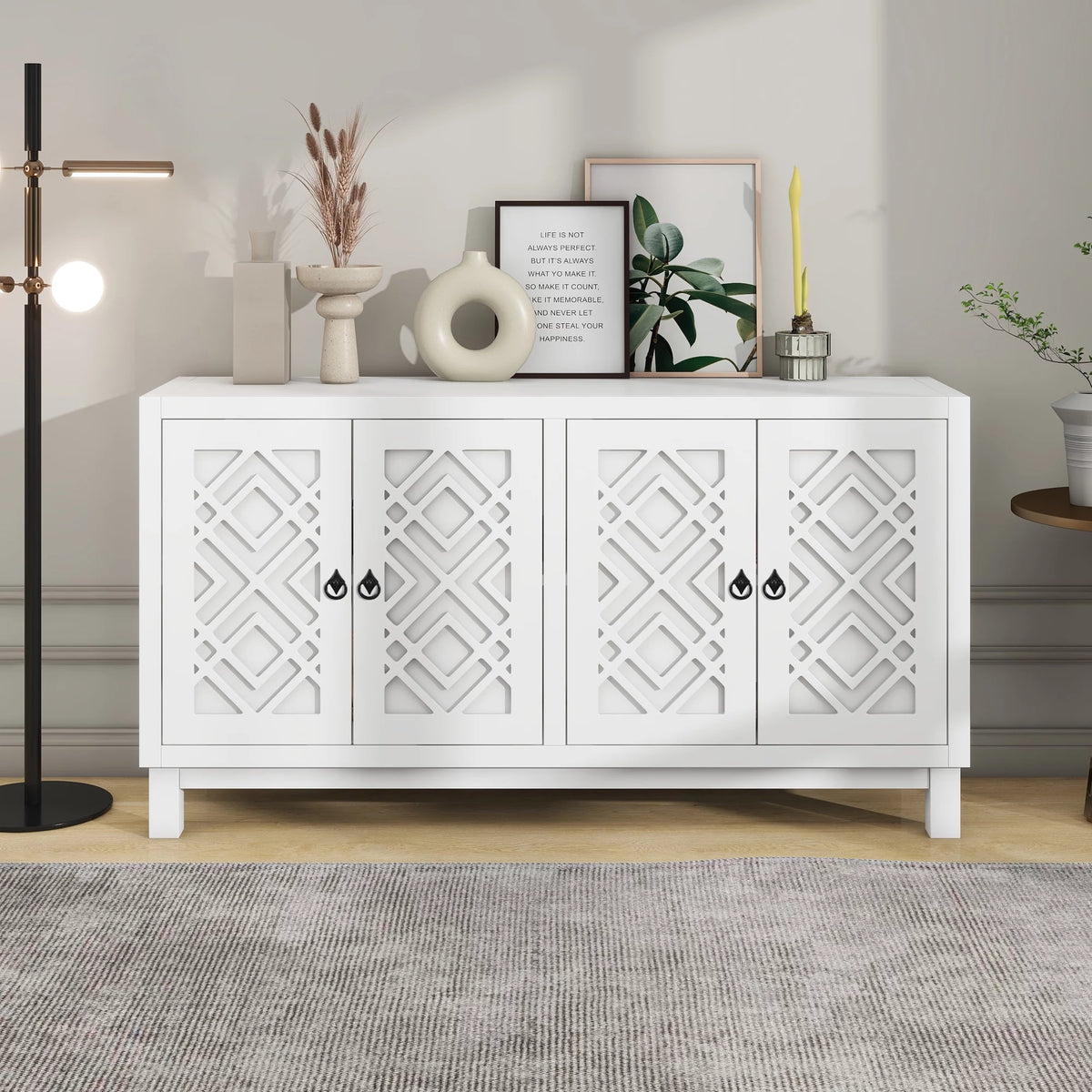 White 2-Door Storage Cabinet with Metal Legs and Adjustable Shelves O26619