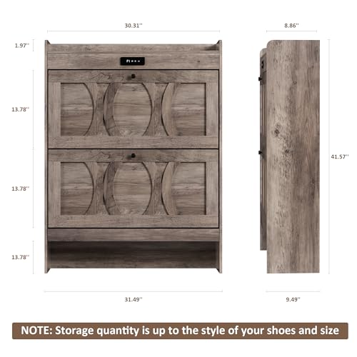 Rustic White Shoe Storage Cabinet with 2 Flip Drawers E75450