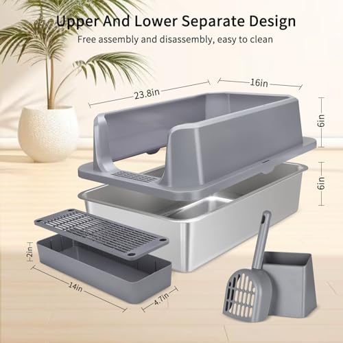 White Enclosed Stainless Steel Cat Litter Box C7824