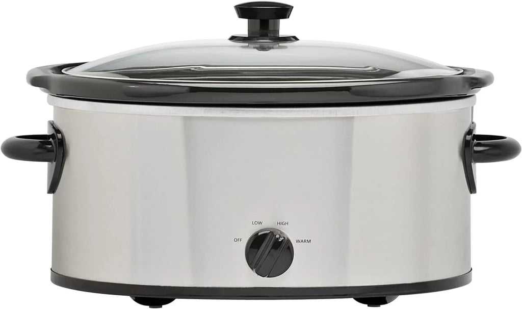 6 Quart Oval Stainless Steel Slow Cooker with Glass Lid U852