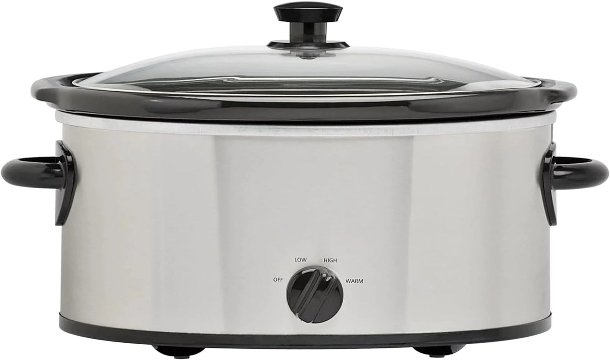 6 Quart Oval Stainless Steel Slow Cooker with Glass Lid U852