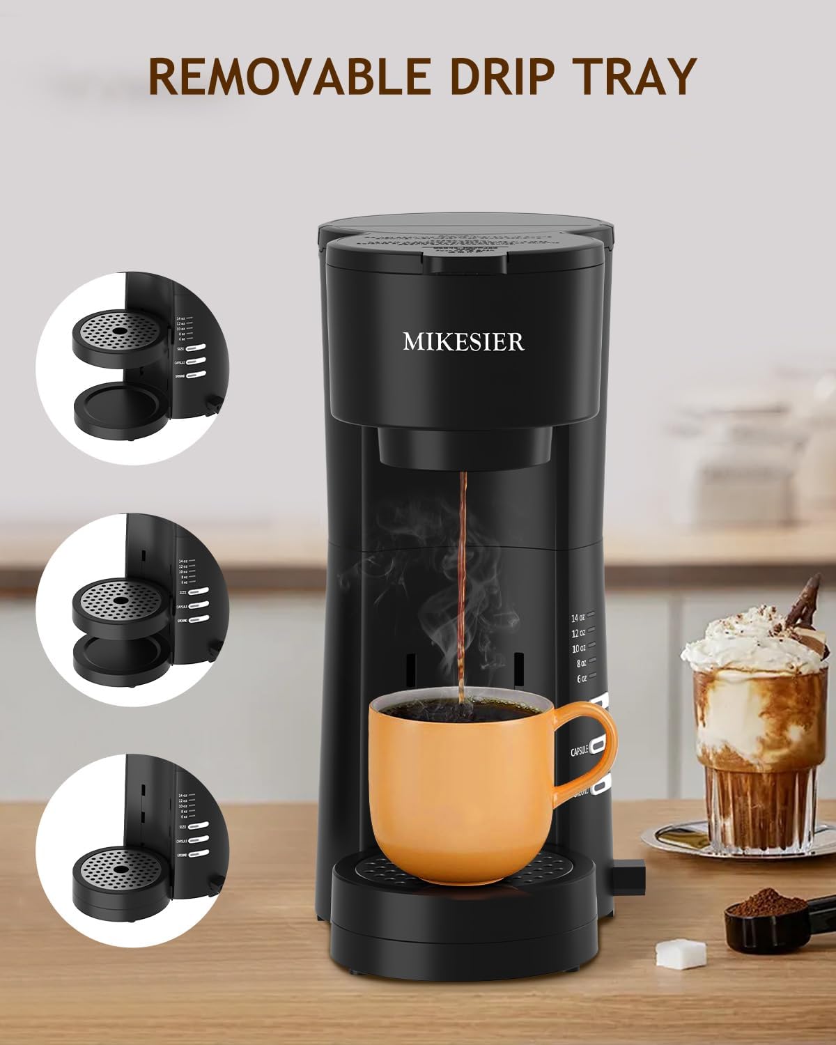 Single Serve Coffee Maker with Milk Frother, 28oz Removable Water Tank K3170