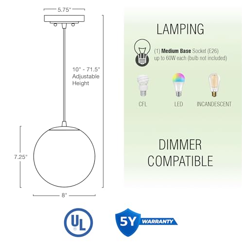 14" Mid-Century Modern Hanging Orb Pendant Light with Smooth Matte White Frosted Diffuser, Cool Brass Finish H308845