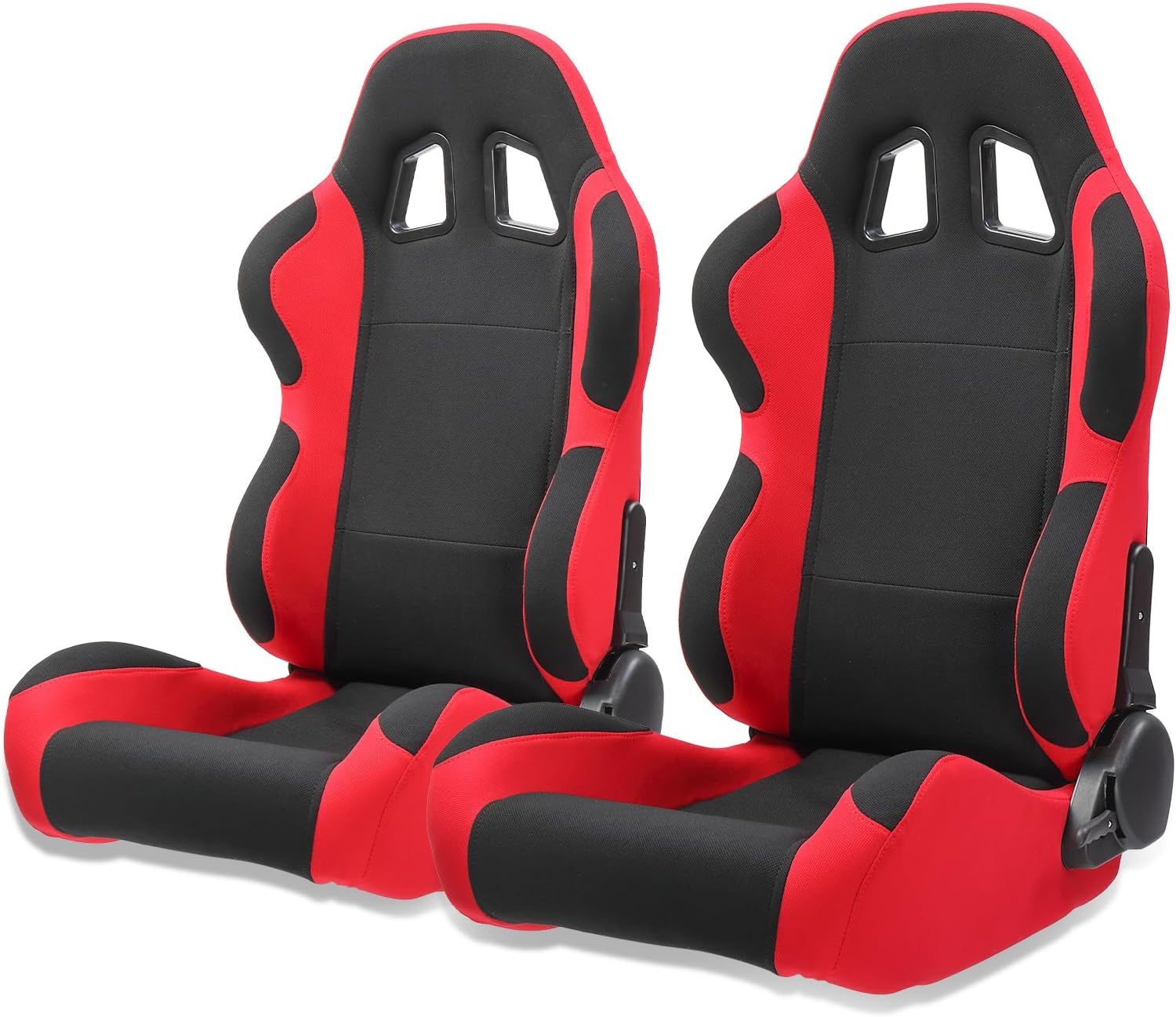 2Pcs Universal Fully Reclinable Nylon Racing Seats Double Slide Black and Red F8716