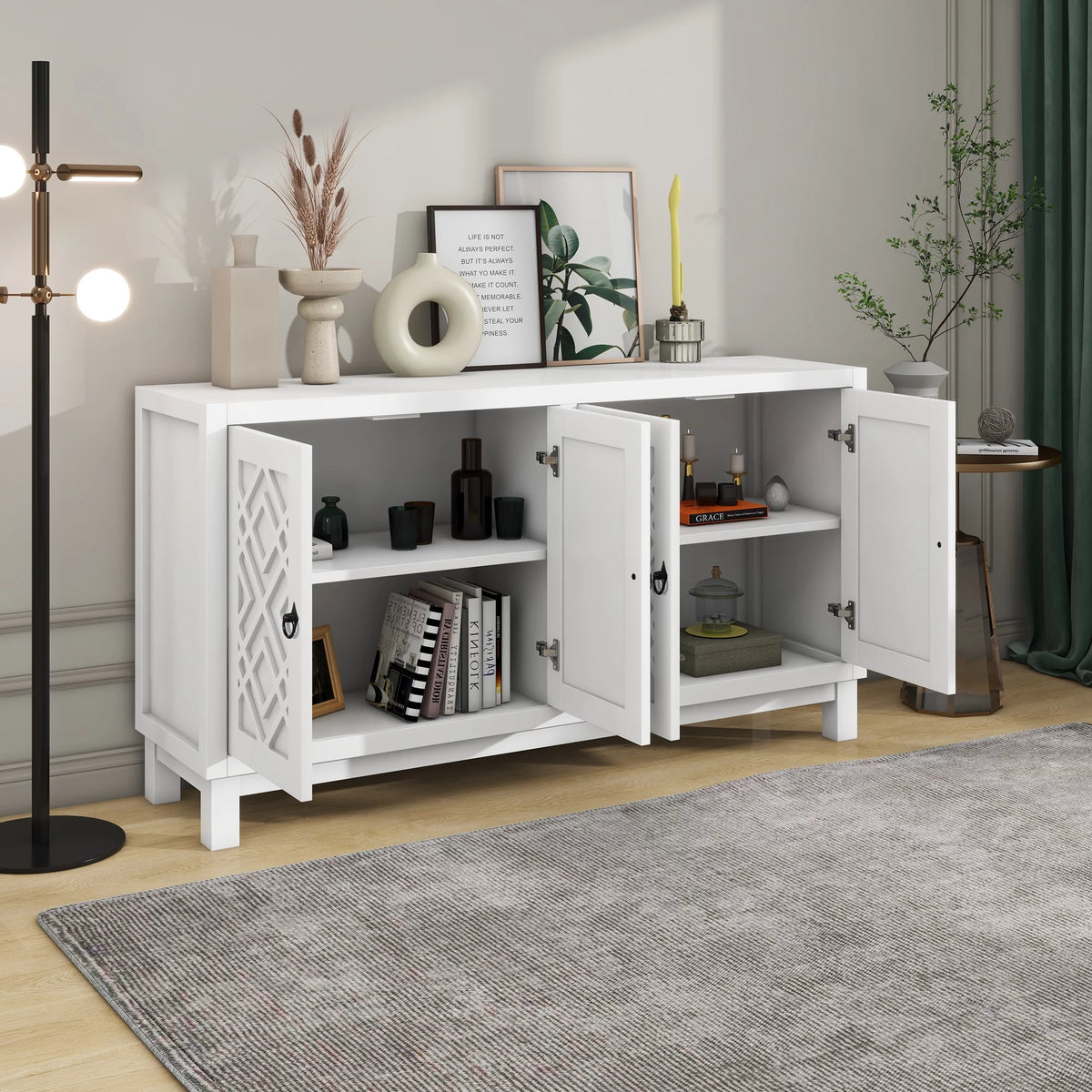White 2-Door Storage Cabinet with Metal Legs and Adjustable Shelves O26619