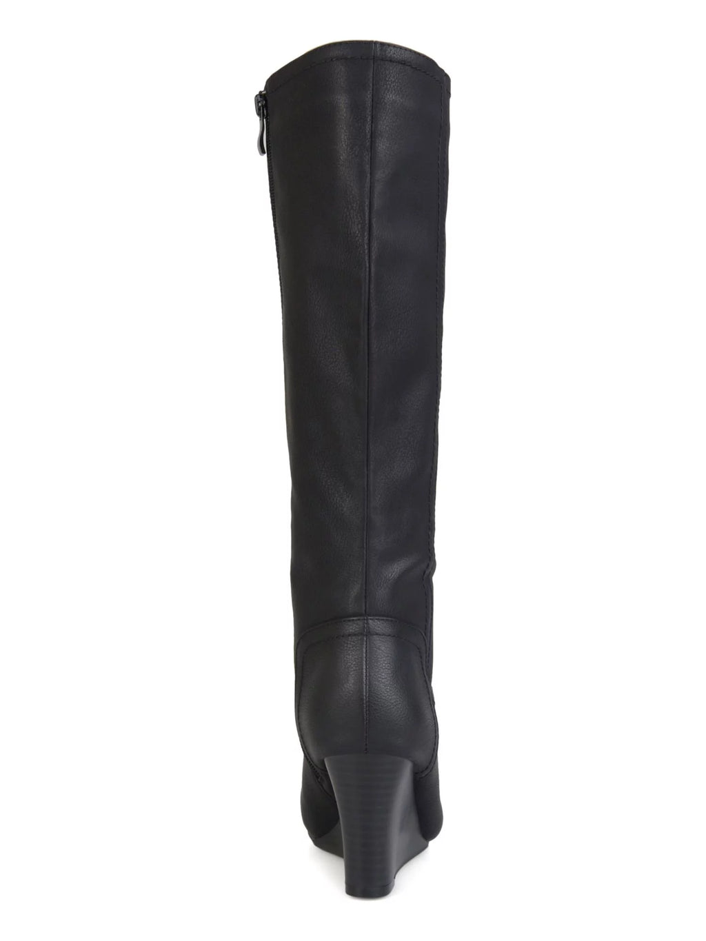 Black Faux Leather Knee High Wedge Heel Boot Y8492