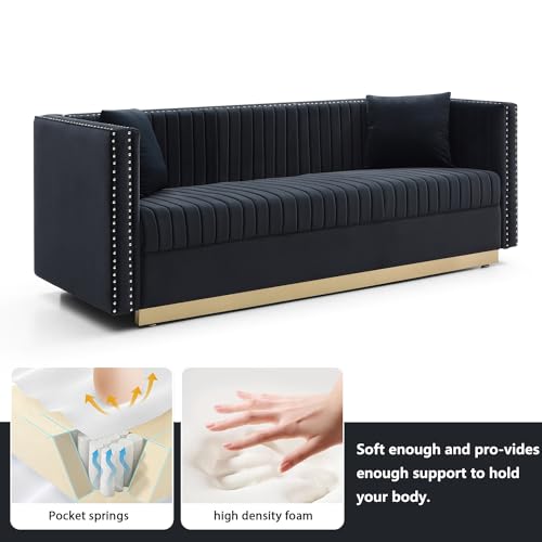 Black Velvet 3 Seater Sofa with Gold Metal Legs X706980