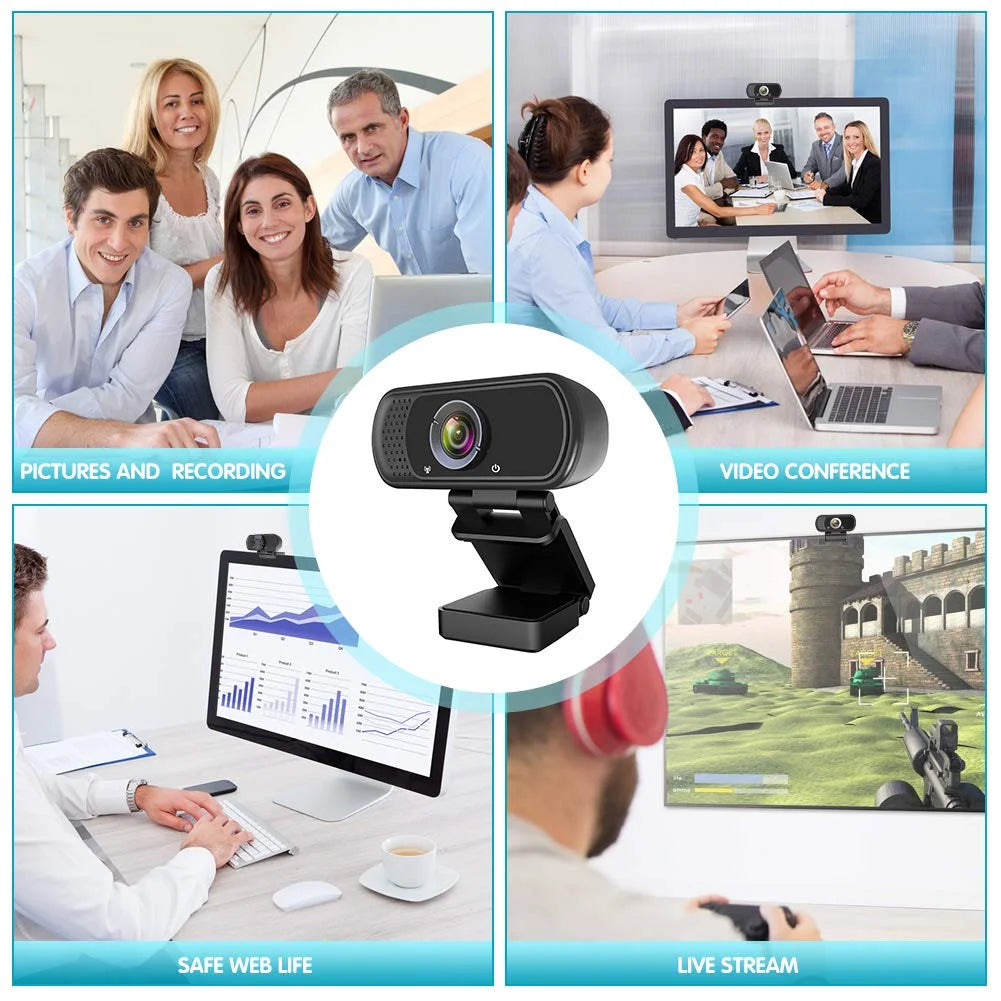 1080P Webcam with Microphone and Tripod Stand, Black A419185