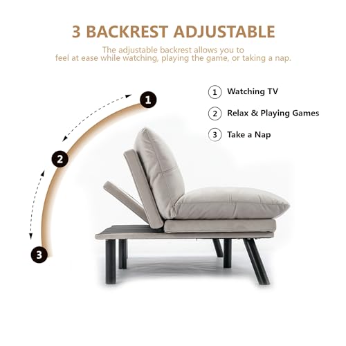 Linen Futon Sofa Bed, Convertible Folding Couch, Double Loveseat Bed (Linen Dark Gray) M33944