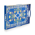 Blue Plastic Serving Tray with Handles, 15.7” x 10.2” x 1.37” Q942470