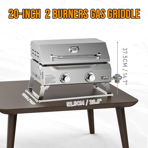 2-Burner Tabletop Propane Gas Griddle, Stainless Steel U62037