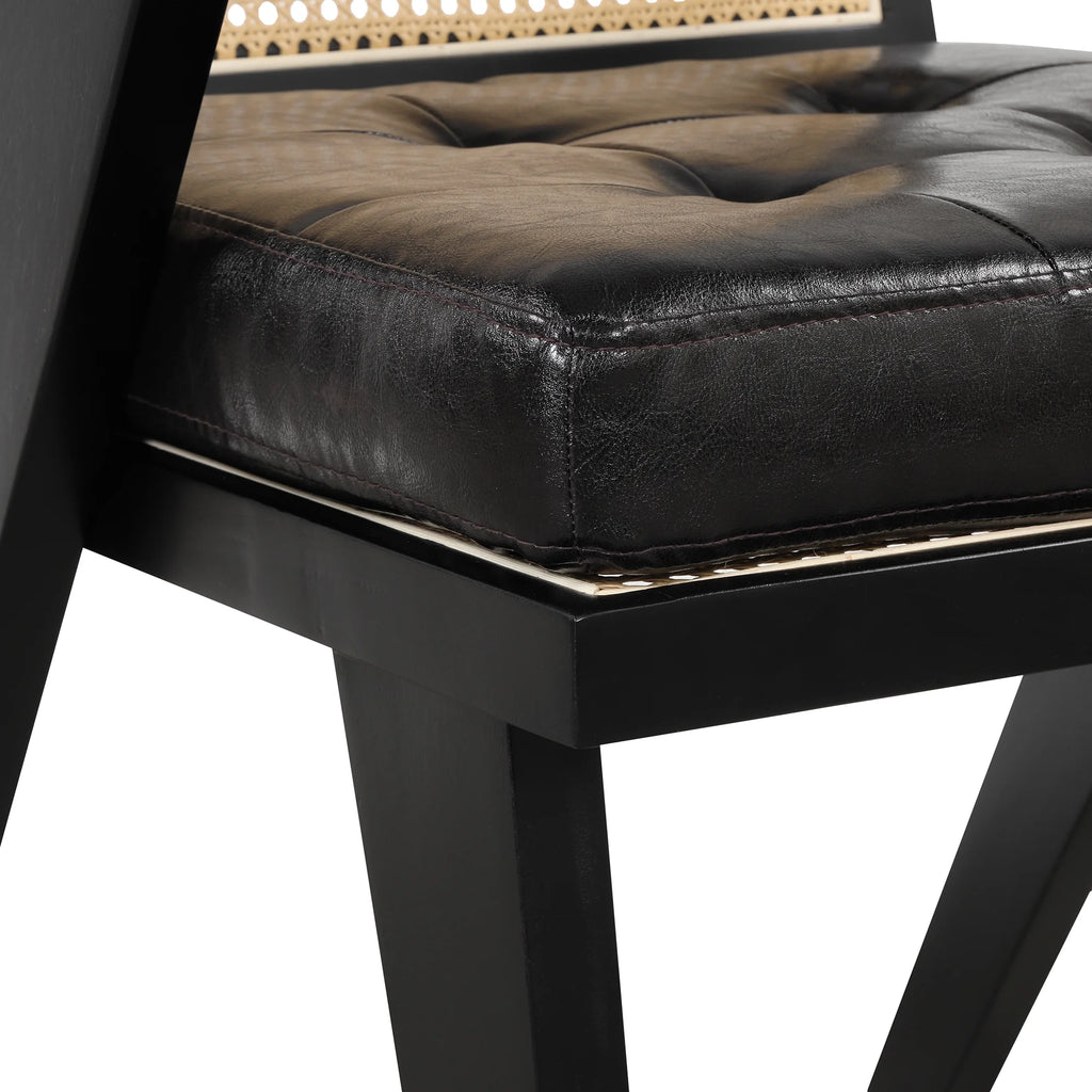 Black Accent Chair with Rattan Backrest and Padded Seat C76365