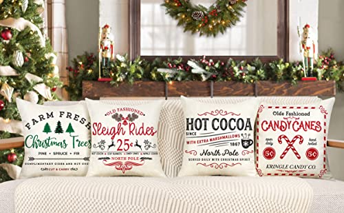 Red White 18x18 Set of 4 Christmas Throw Cushion Case D773926