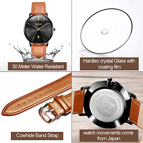 Minimalist Ultra Thin Analog Quartz Date Waterproof Slim Leather Band Watch O717