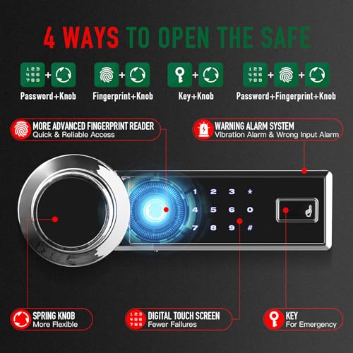 7.2 Cu ft Biometric Home Safe Fireproof Waterproof Anti-Theft Touch Screen Fingerprint Safe Box With Hidden Compartment Separate Lock Box Led Light J4098
