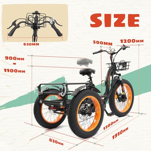 Electric Tricycle, Fat Tire 750W 48V 22.4AH Removable Battery, 7 Speeds 3 Wheel Electric Trike with Basket F6590