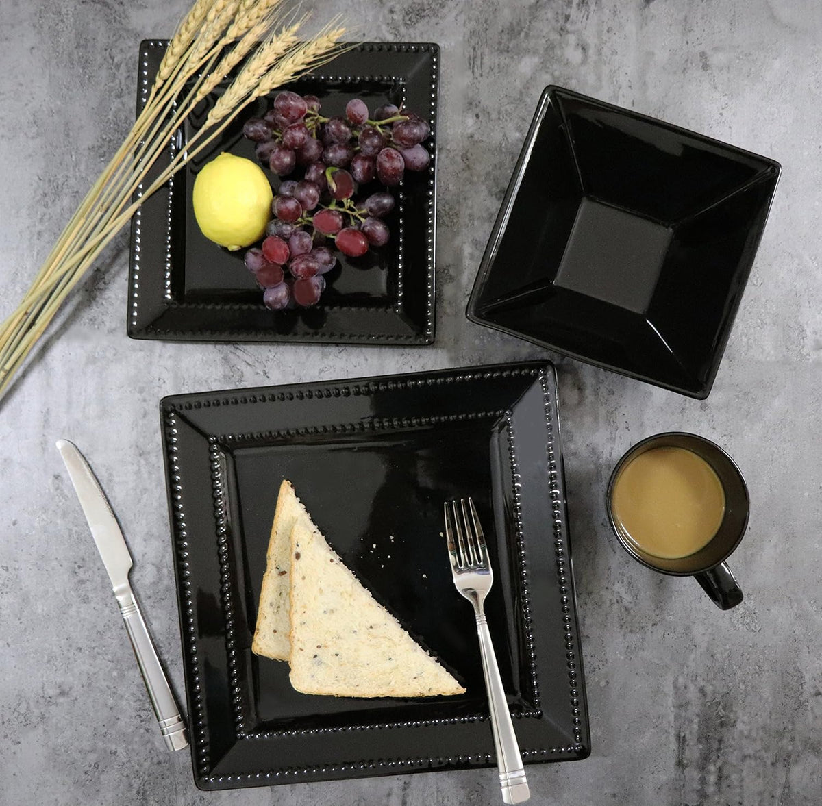 16 Piece Black Stoneware Dinnerware Set A311
