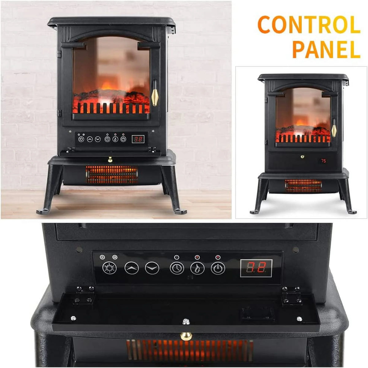 22.4" Freestanding Portable Infrared Fireplace Heater Stove with Remote, 1000W/1500W O980