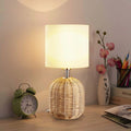 Weave Rattan Base White Fabric Drum Shade Table Lamp D8354
