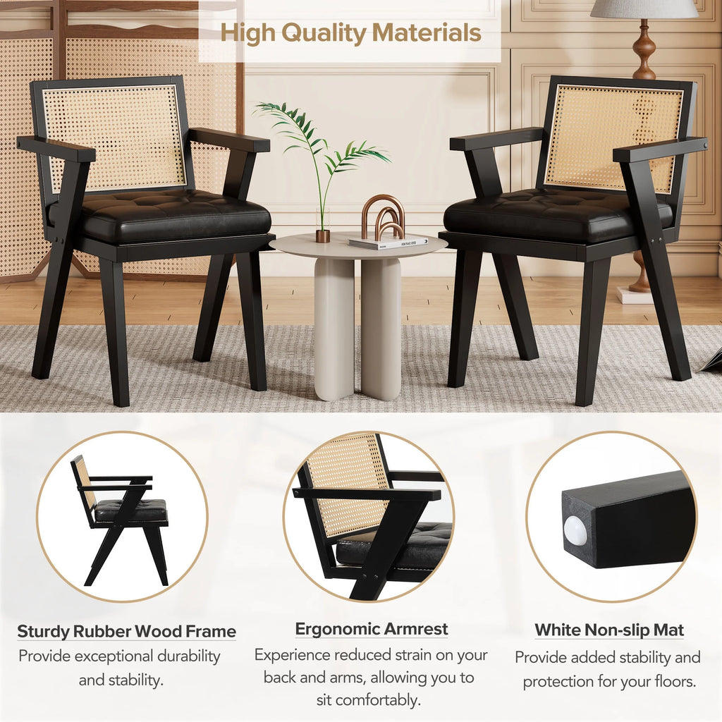 Black Accent Chair with Rattan Backrest and Padded Seat C76365