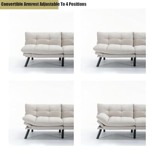 Linen Futon Sofa Bed, Convertible Folding Couch, Double Loveseat Bed (Linen Dark Gray) M33944