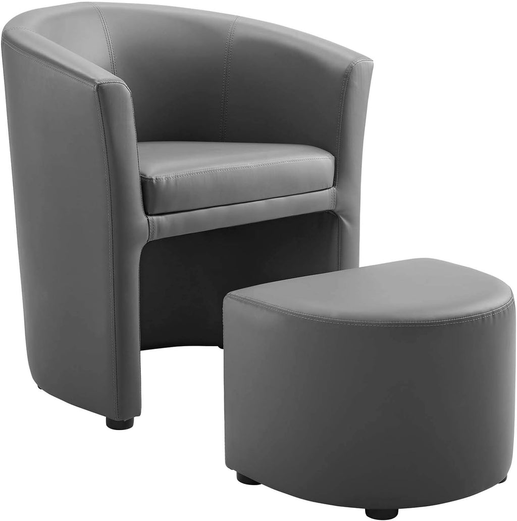 Gray Faux Leather Armchair And Ottoman Set E8685
