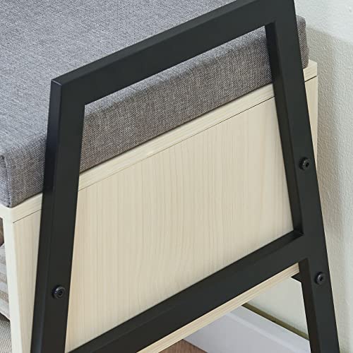 Small Entryway Bench with Cushion Seat, Wooden Shoe Rack, 15mm Maple Wood F98377