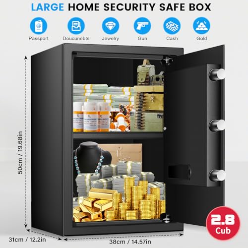 2.8 Cub Large Steel Fireproof Waterproof Home Security Safe Box with Electronic Keypad and Alarm System D658