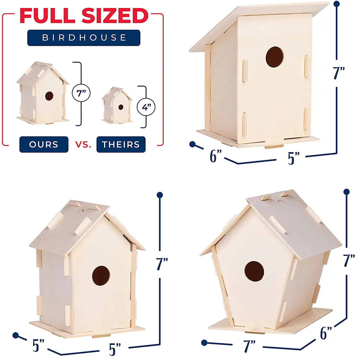 12 Wooden Birdhouse Crafts for Kids with Paint Strips, Paintbrushes & Stickers A99802