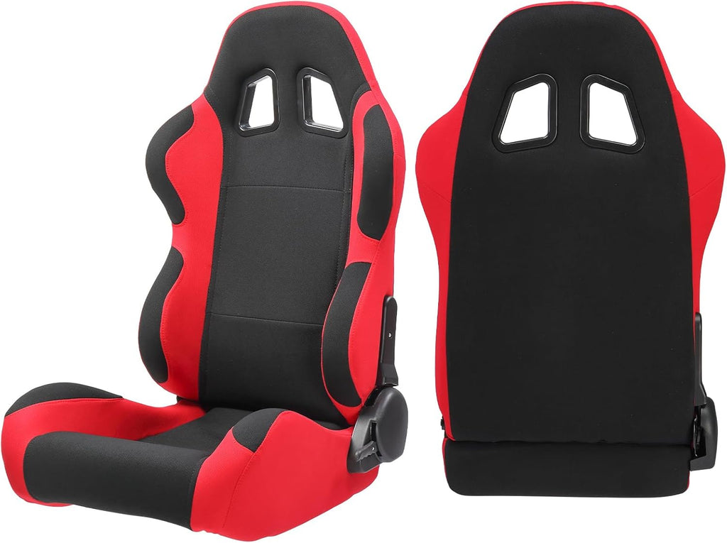 2Pcs Universal Fully Reclinable Nylon Racing Seats Double Slide Black and Red F8716