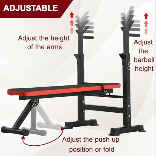Adjustable Weight Bench with Squat Rack 660lbs Foldable Y13677