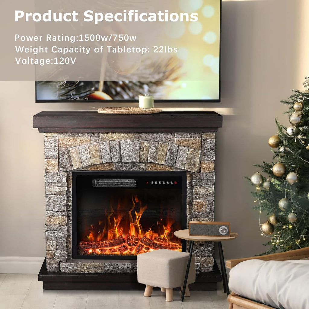 36 inch Freestanding Stone Electric Fireplace Heater TV Stand with Remote Control V304