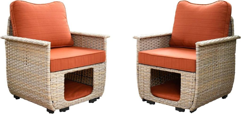 Beige Wicker Patio Chair Set with Pet House M868
