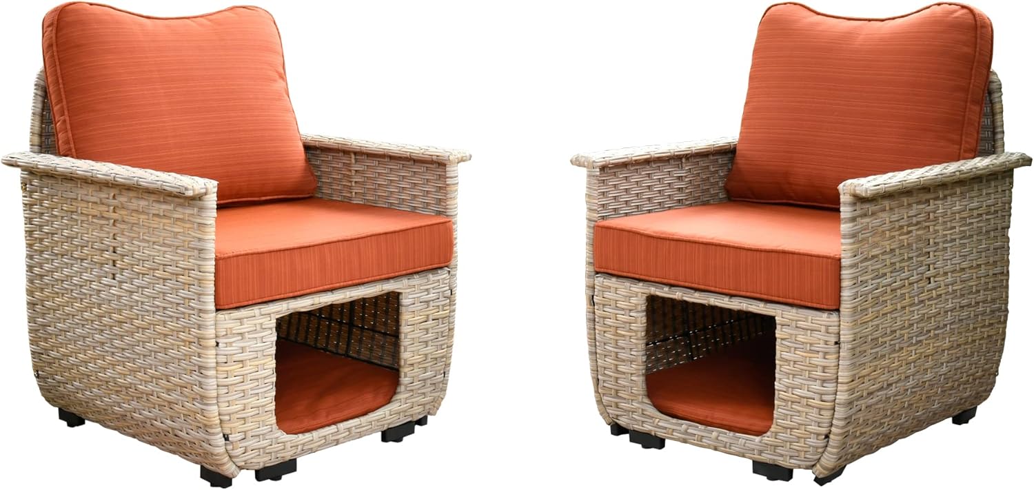 Beige Wicker Patio Chair Set with Pet House M868
