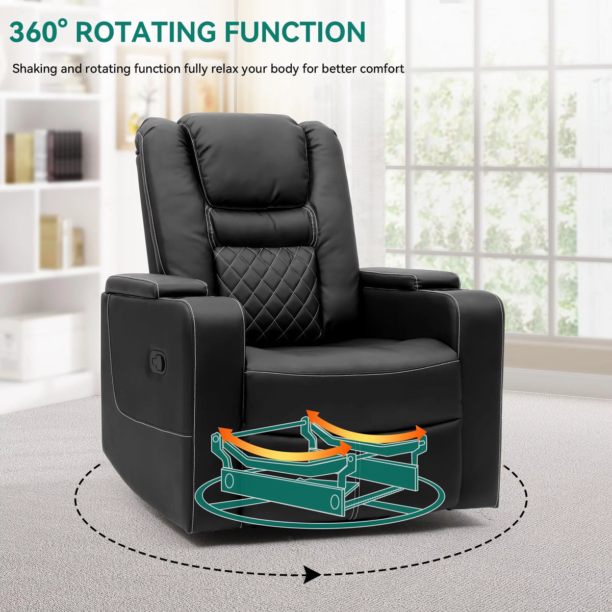 Black Leather Swivel Recliner Q258651