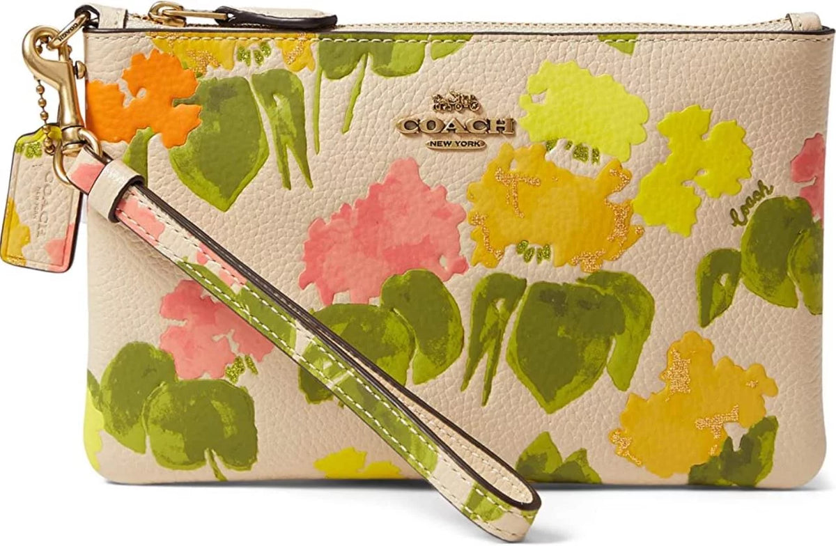 Womens Floral Printed Leather Small Wristlet N331372