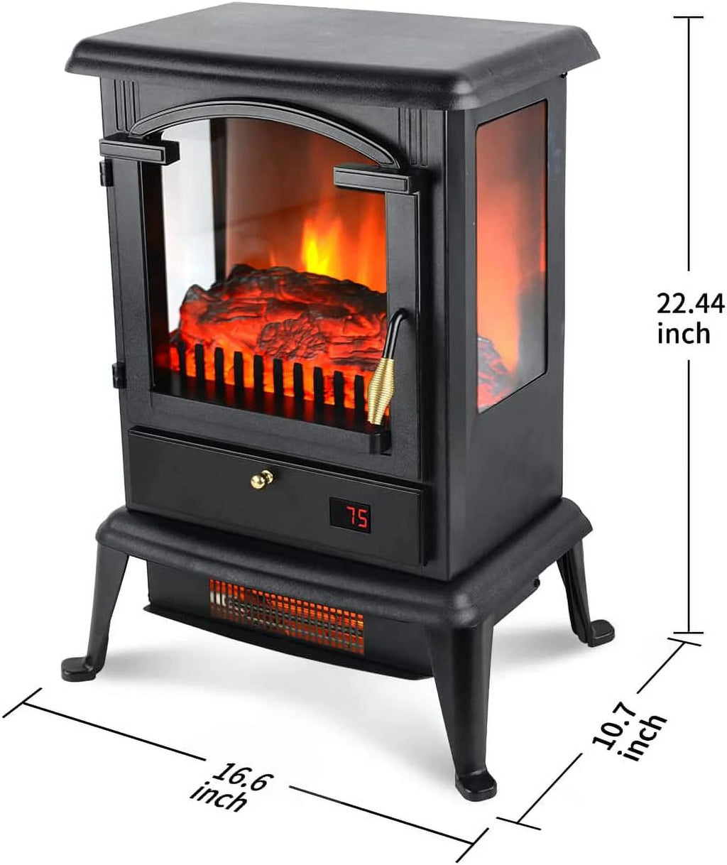 22.4" Freestanding Portable Infrared Fireplace Heater Stove with Remote, 1000W/1500W O980