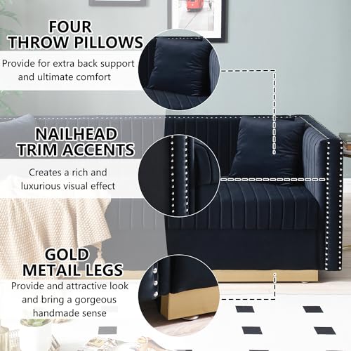 Black Velvet 3 Seater Sofa with Gold Metal Legs X706980