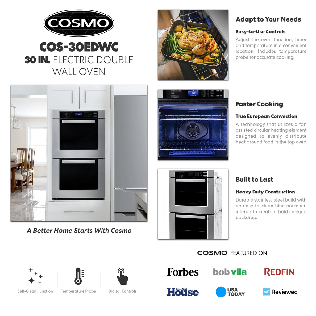 30" Double Wall Oven in Stainless Steel with True European Convection X5860