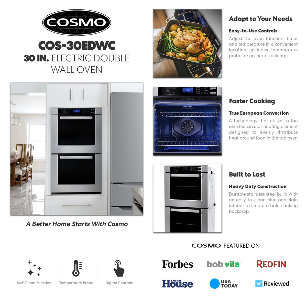 30" Double Wall Oven in Stainless Steel with True European Convection X5860
