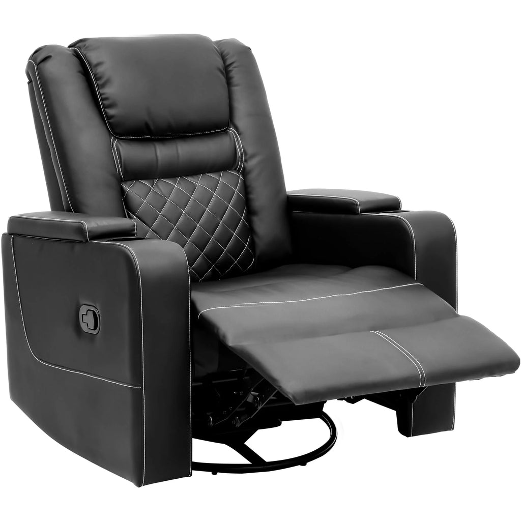 Black Leather Swivel Recliner Q258651