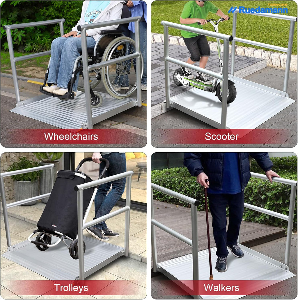Aluminum Wheelchair Ramp with Handrails, 600 Lbs Capacity, Non-Slip U3504