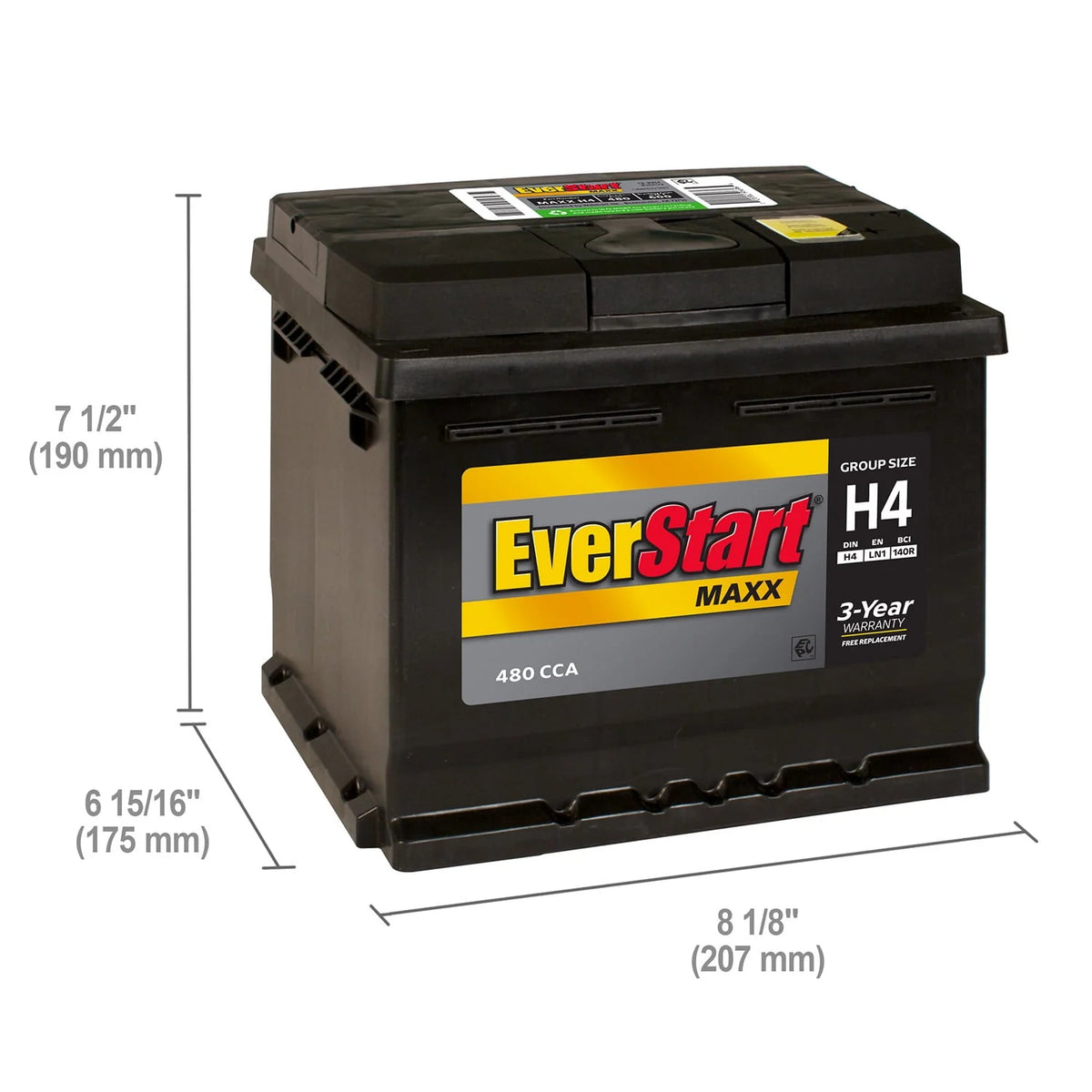Group Size H4 12 Volt 480 CCA Lead Acid Automotive Battery E21360