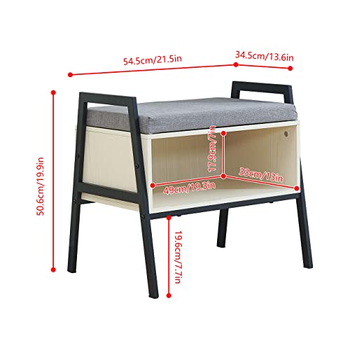 Small Entryway Bench with Cushion Seat, Wooden Shoe Rack, 15mm Maple Wood F98377