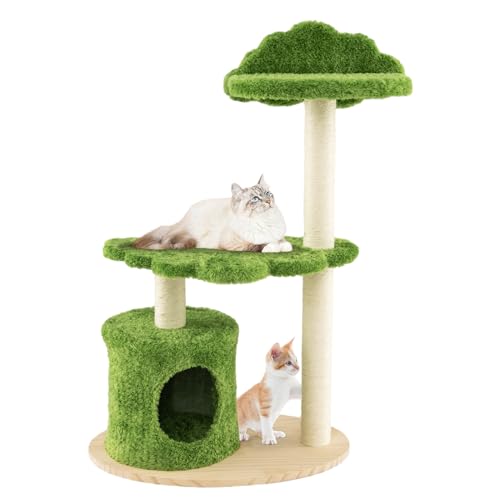 Multi-level Modern Wood Cat Tree with Sisal Scratching Posts A254