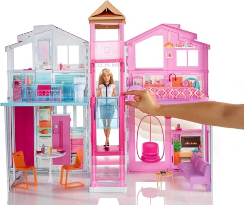 3-Story Townhouse Doll House Playset with 4 Rooms & Rooftop Lounge M934