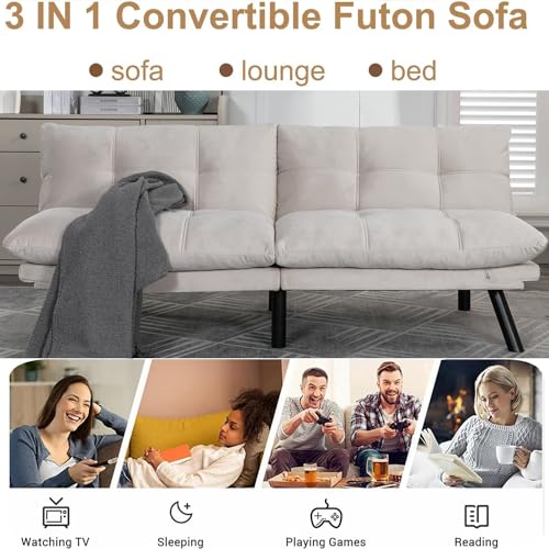 Linen Futon Sofa Bed, Convertible Folding Couch, Double Loveseat Bed (Linen Dark Gray) M33944