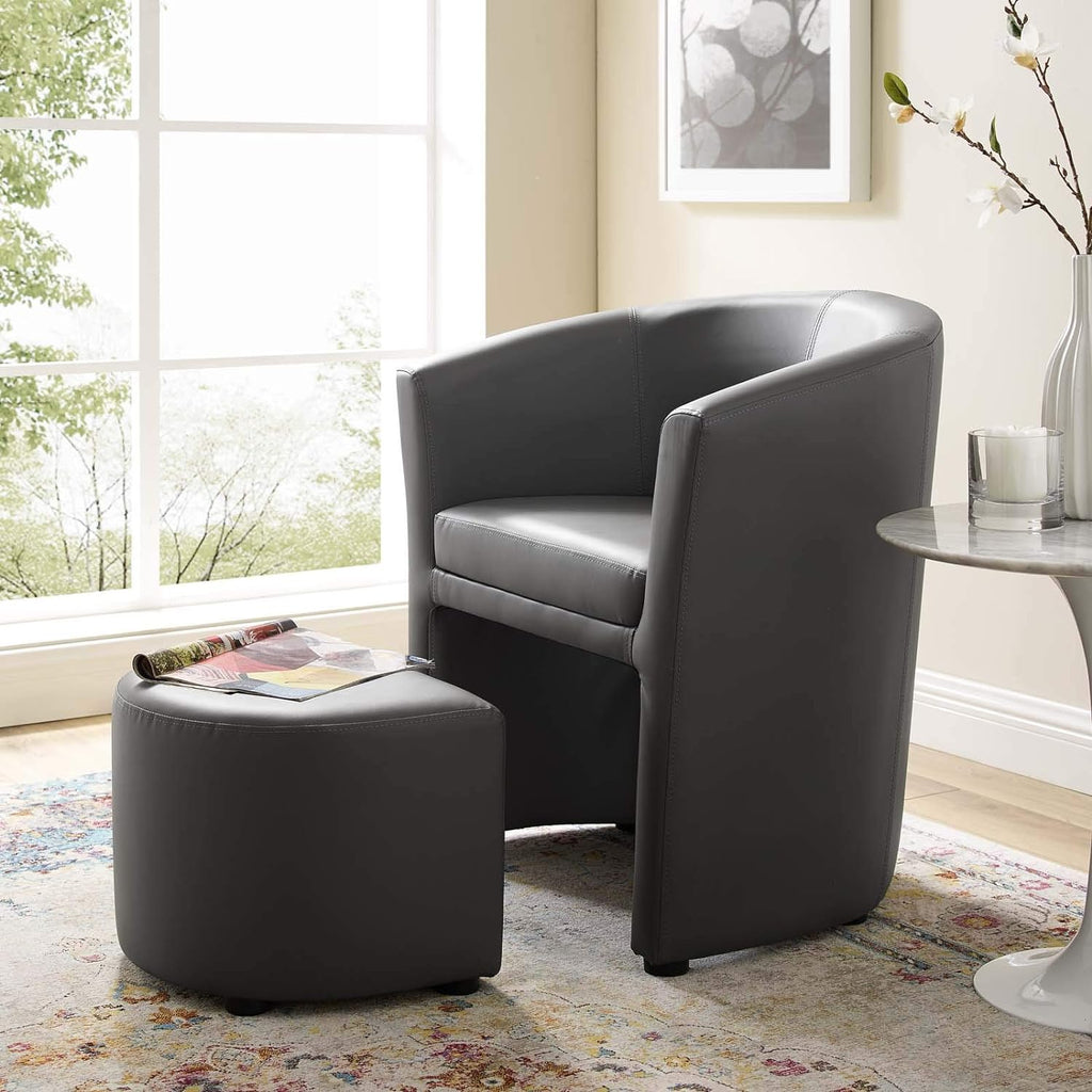 Gray Faux Leather Armchair And Ottoman Set E8685