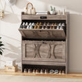 Rustic White Shoe Storage Cabinet with 2 Flip Drawers E75450