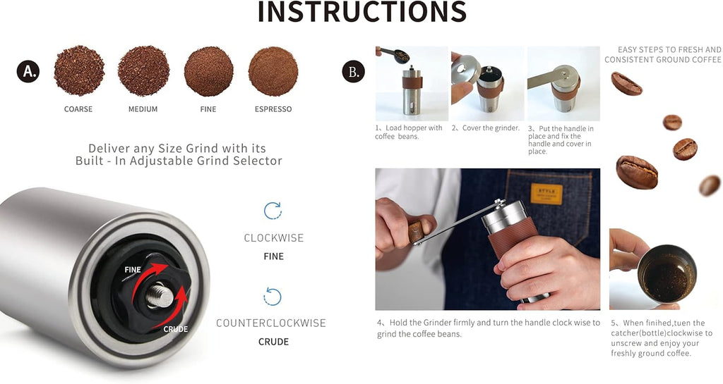 Portable Mini Stainless Steel Manual Coffee Grinder with Adjustable Settings P28282